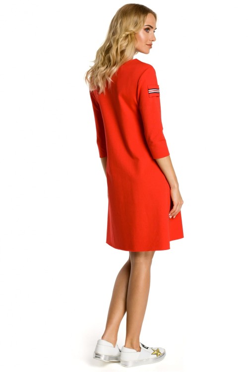 Czerwona Elegancka sukienka mini z kolorową tasiemką