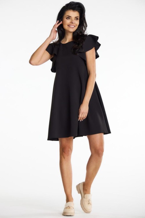 Czarna sukienka mini z falbanami w stylu lat 60