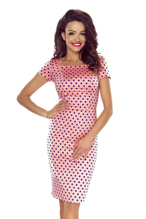 Różowa sukienka Pin Up w czarne grochy