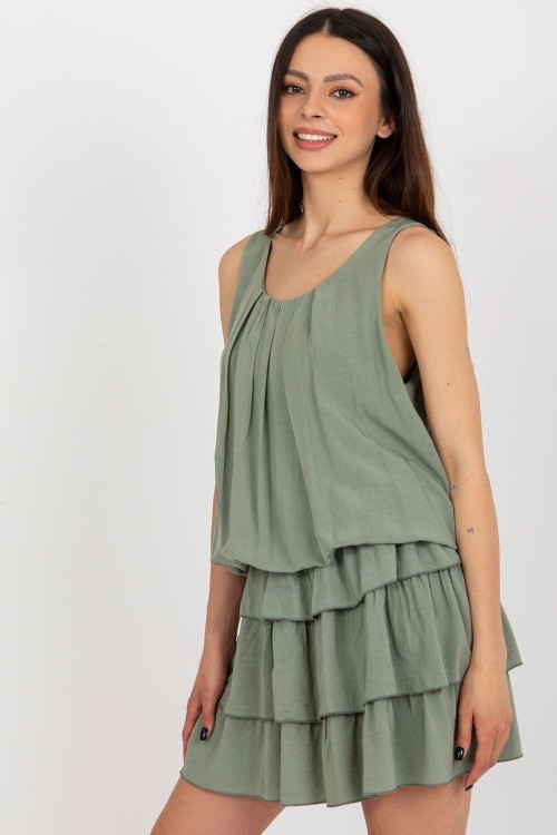 Falbanowa sukienka w stylu lat 70 Khaki