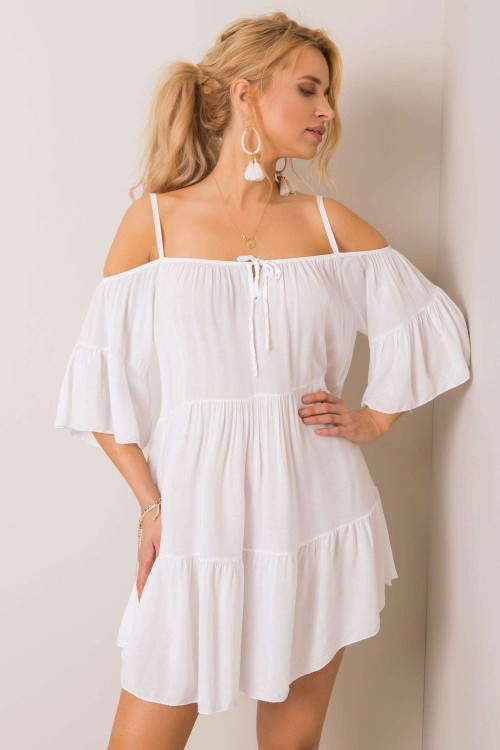 Biała sukienka letnia Boho z falbankami