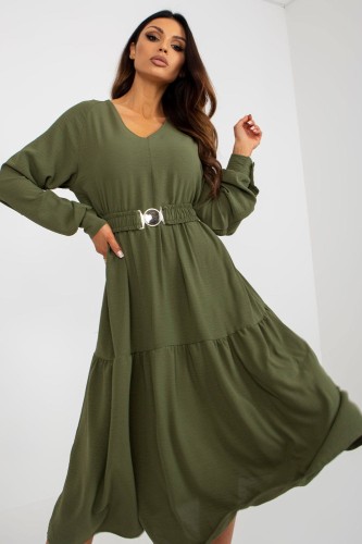 Sukienka w stylu lat 60 khaki z falbankami