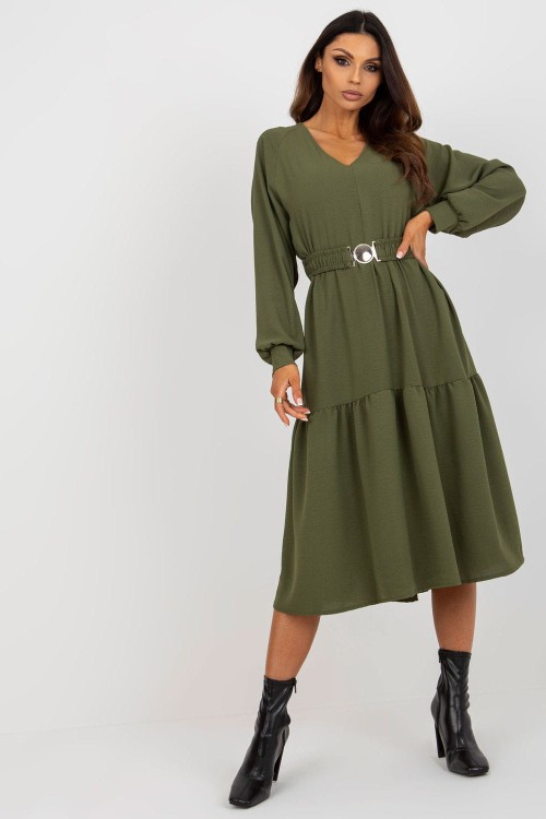 Sukienka w stylu lat 60 khaki z falbankami