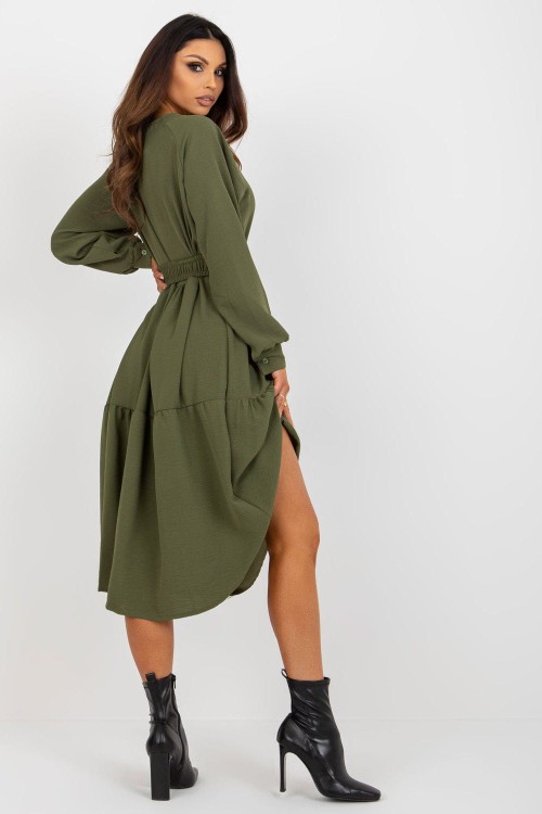 Sukienka w stylu lat 60 khaki z falbankami