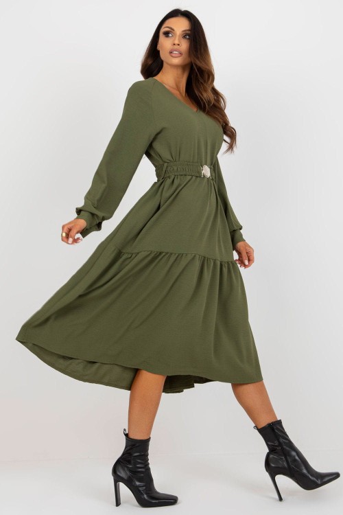 Sukienka w stylu lat 60 khaki z falbankami