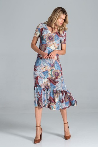 Sukienka midi w stylu lat 70 z wzorem paisley