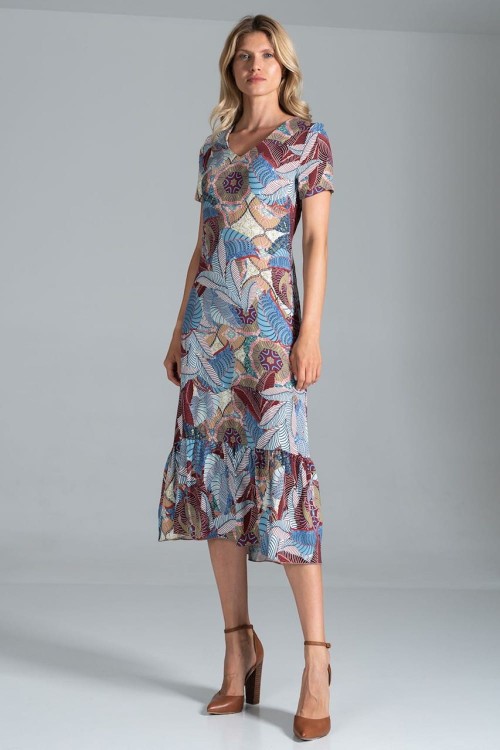 Sukienka midi w stylu lat 70 z wzorem paisley
