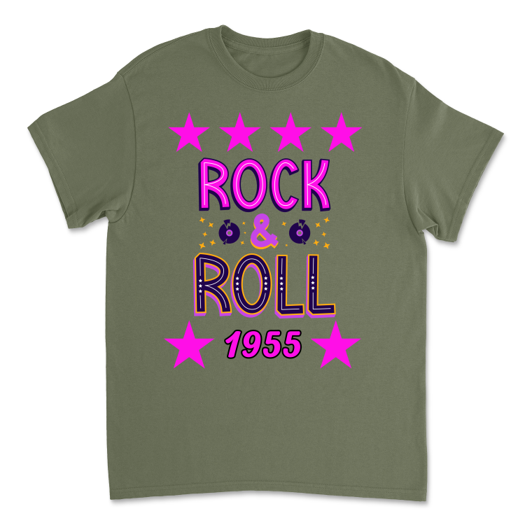 Koszulka Vintage Rock&amp;Roll 1955-Military Green