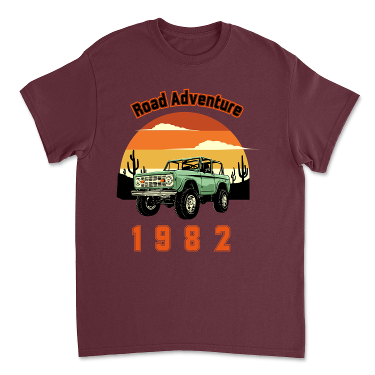 Koszulka Retro Road Adventure 1982-Maroon