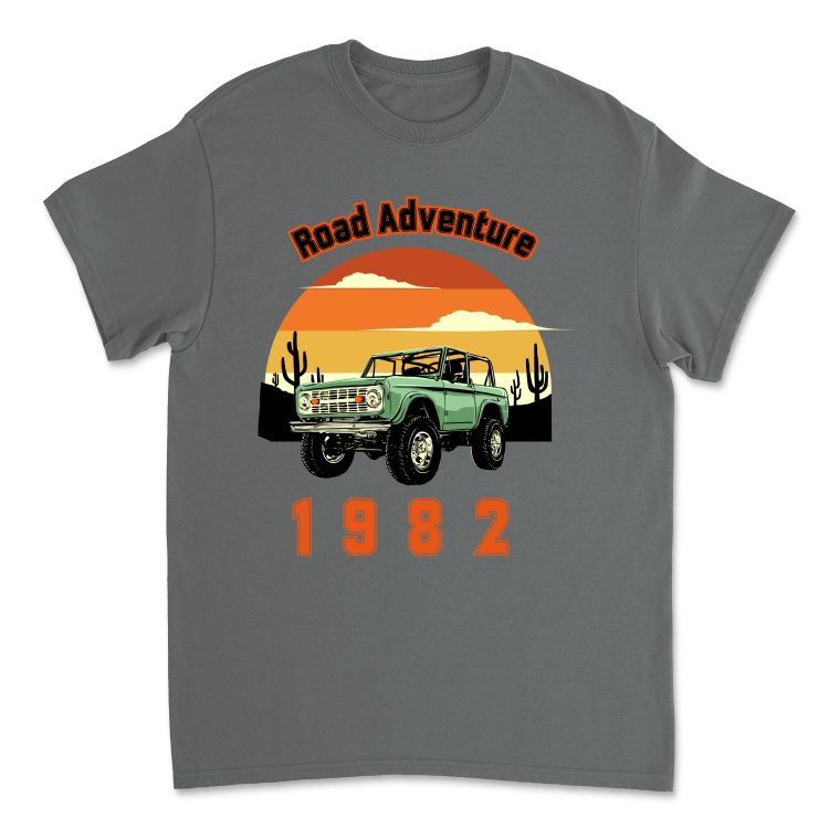 Koszulka Retro Road Adventure 1982-Charcoal