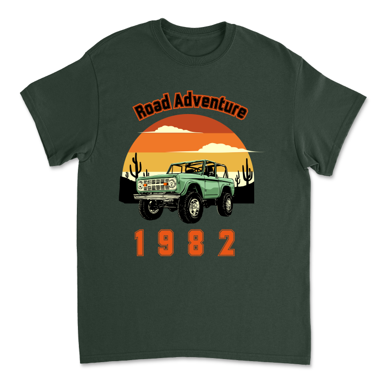 Koszulka Retro Road Adventure 1982-Forest Green
