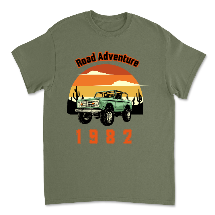 Koszulka Retro Road Adventure 1982-Military Green