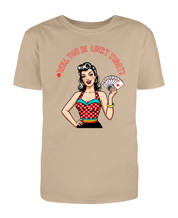 Bawełniany t-shirt vintage pin-up z motywem hazardowym i estetyką rockabilly-Sand