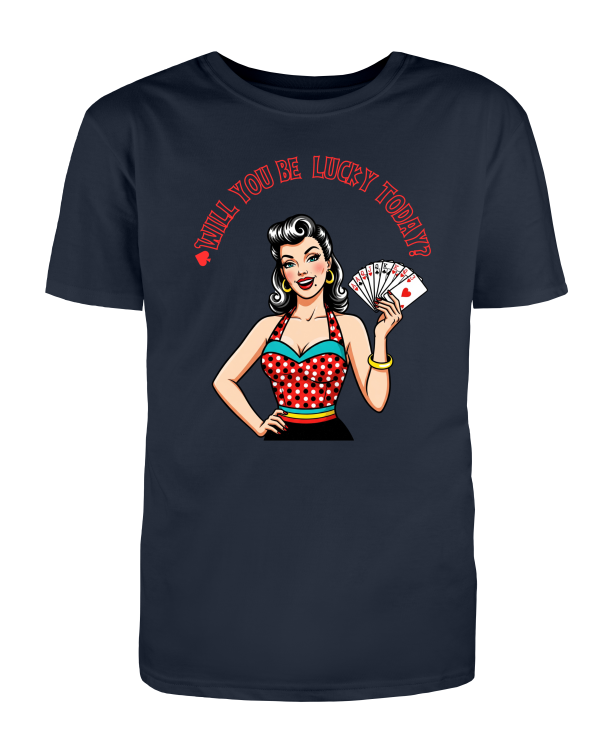 Retro t-shirt pin-up inspirowany stylem lat 50. z oldschoolową grafiką kasynową-Navy