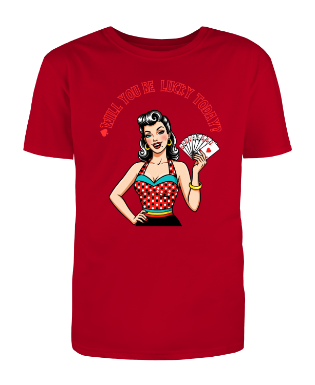 Vintage retro koszulka z nadrukiem pin-up i estetyką amerykańskiego rockabilly lat 50.-Red