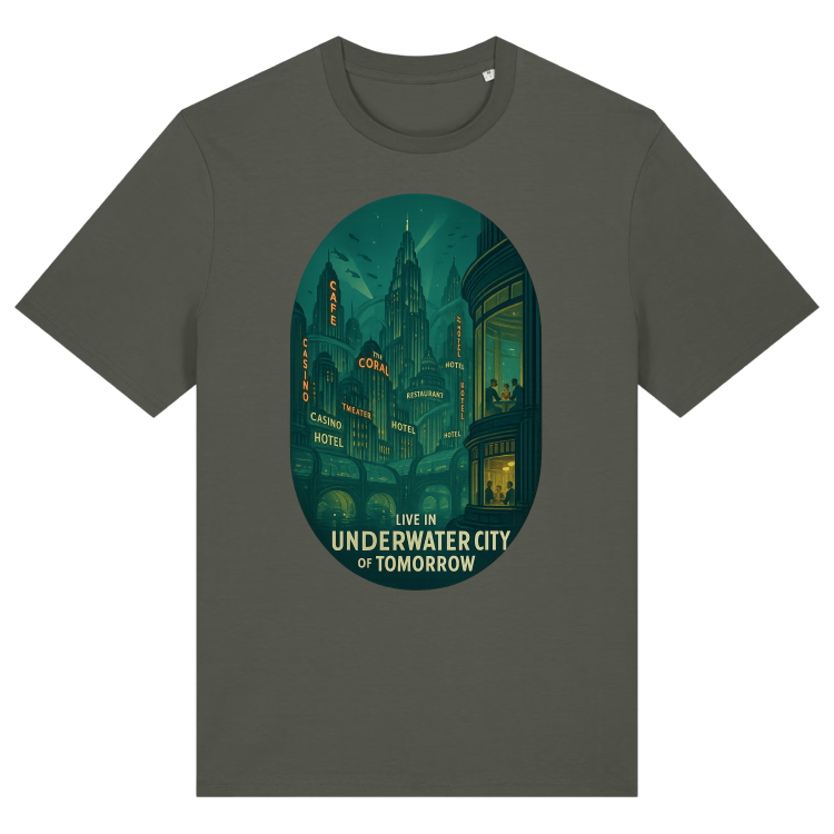 Koszulka Retrofuturyzm Underwater Atom City -Khaki