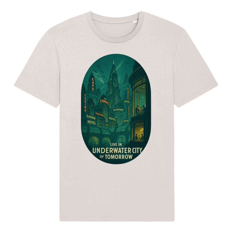 Koszulka Retrofuturyzm Underwater Atom City -Vintage White