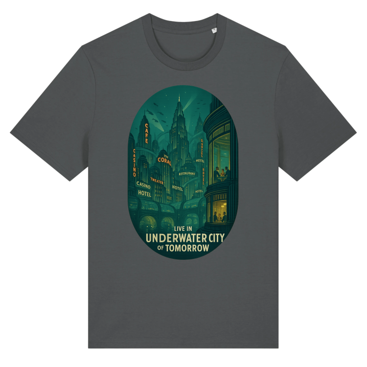 Koszulka Retrofuturyzm Underwater Atom City -Anthracite