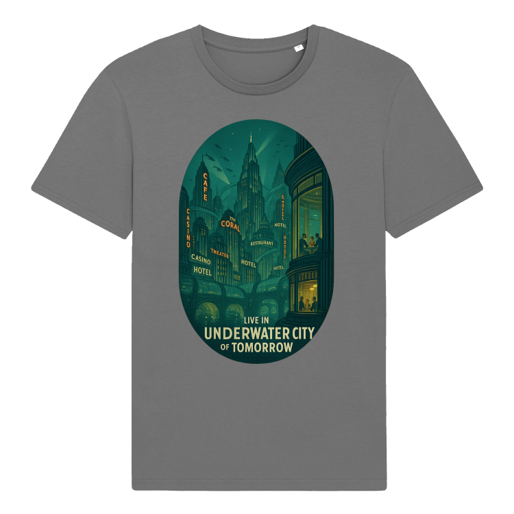 Koszulka Retrofuturyzm Underwater Atom City -Mid Heather Grey