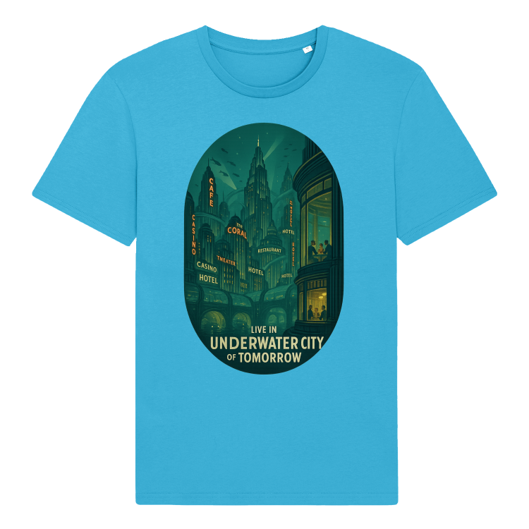 Koszulka Retrofuturyzm Underwater Atom City -Aqua Blue