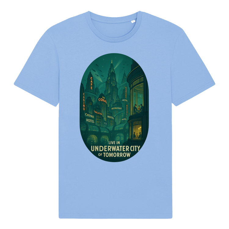Koszulka Retrofuturyzm Underwater Atom City -Blue Soul