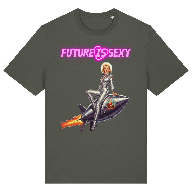 Koszulka Atompukowa Future is Sexy - Pin Up Rocket girl-Khaki
