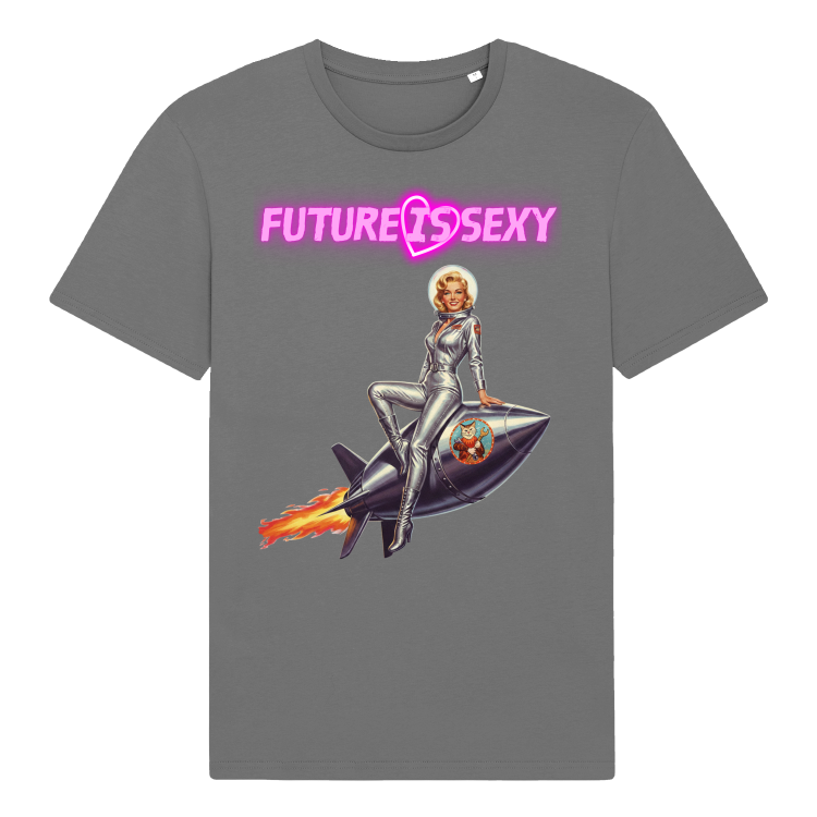 Koszulka Atompukowa Future is Sexy - Pin Up Rocket girl-Mid Heather Grey
