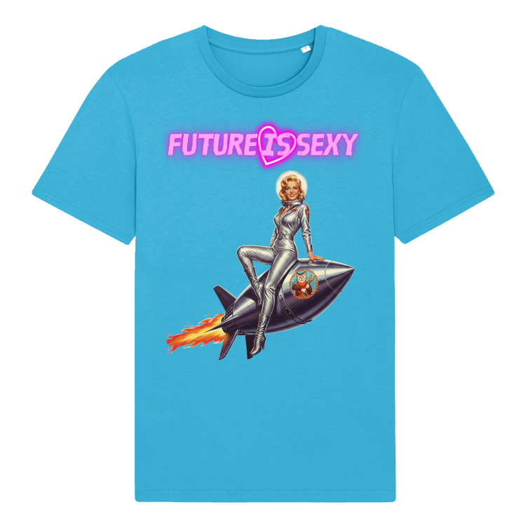 Koszulka Atompukowa Future is Sexy - Pin Up Rocket girl-Aqua Blue