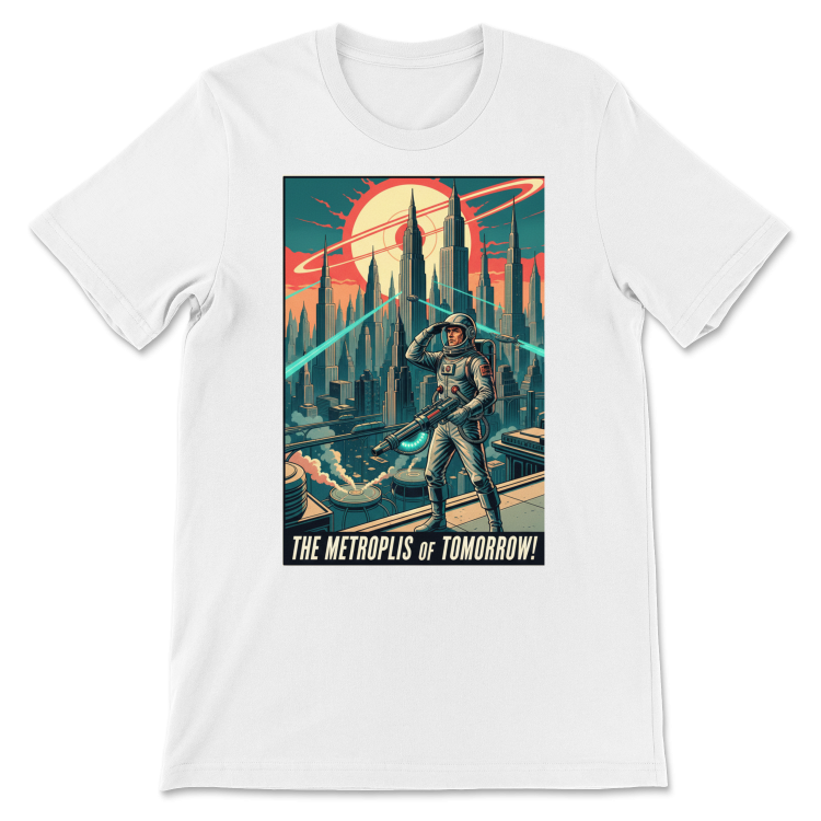 T-shirt Atompunk Retro-Future The Metropolis of Tomorrow-White
