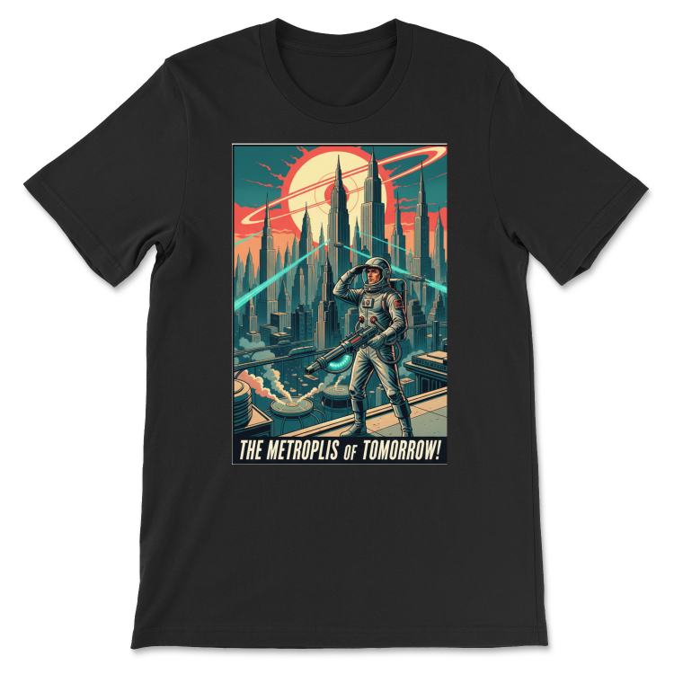 T-shirt Atompunk Retro-Future The Metropolis of Tomorrow-Black
