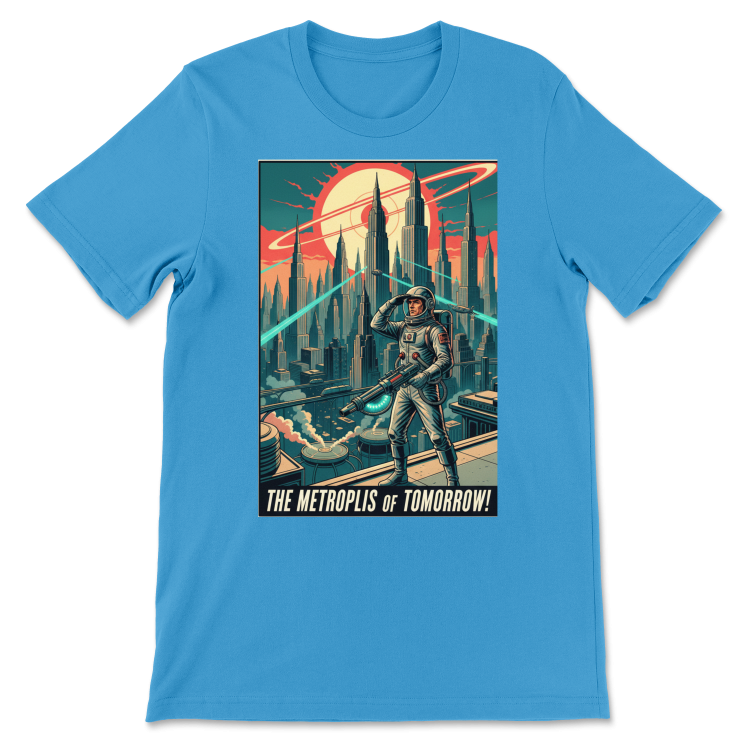 T-shirt Atompunk Retro-Future The Metropolis of Tomorrow-(USA) Aqua