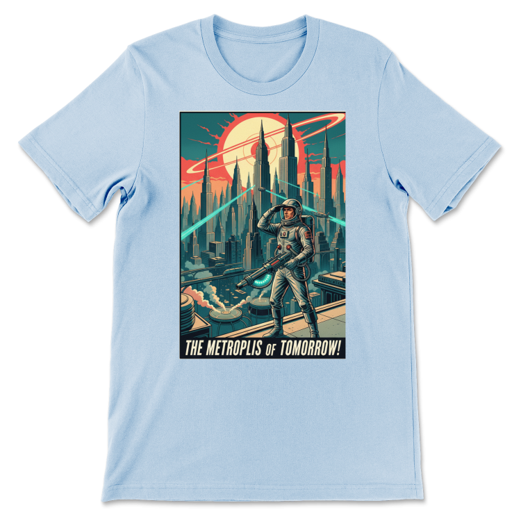 T-shirt Atompunk Retro-Future The Metropolis of Tomorrow-(USA) Baby Blue
