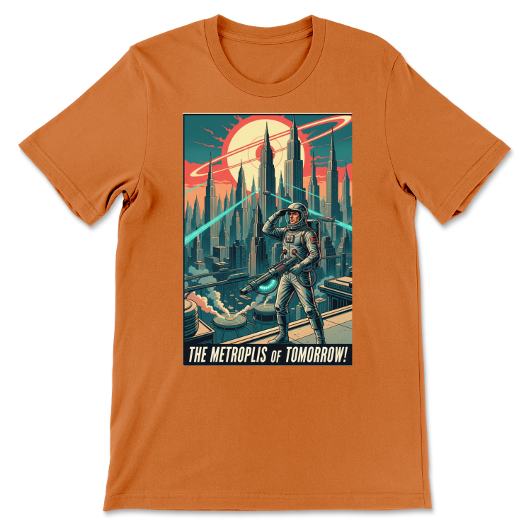 T-shirt Atompunk Retro-Future The Metropolis of Tomorrow-(USA) Burnt Orange