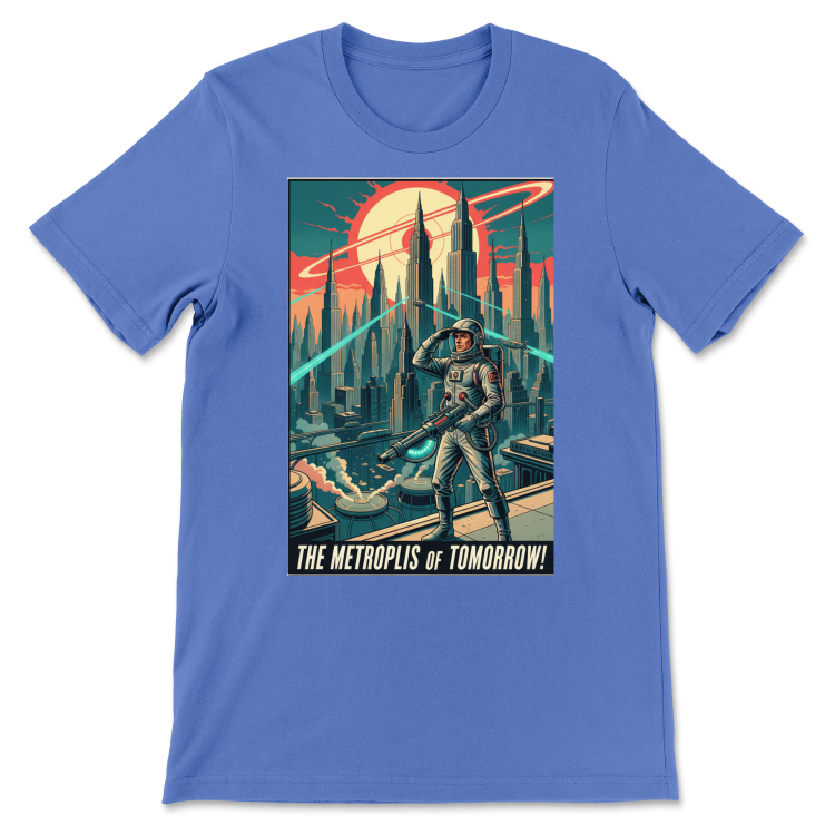 T-shirt Atompunk Retro-Future The Metropolis of Tomorrow-(USA) Columbia Blue