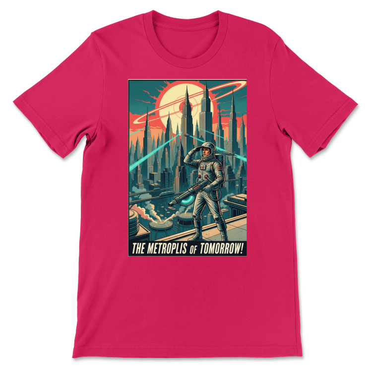 T-shirt Atompunk Retro-Future The Metropolis of Tomorrow-(USA) Fuchsia