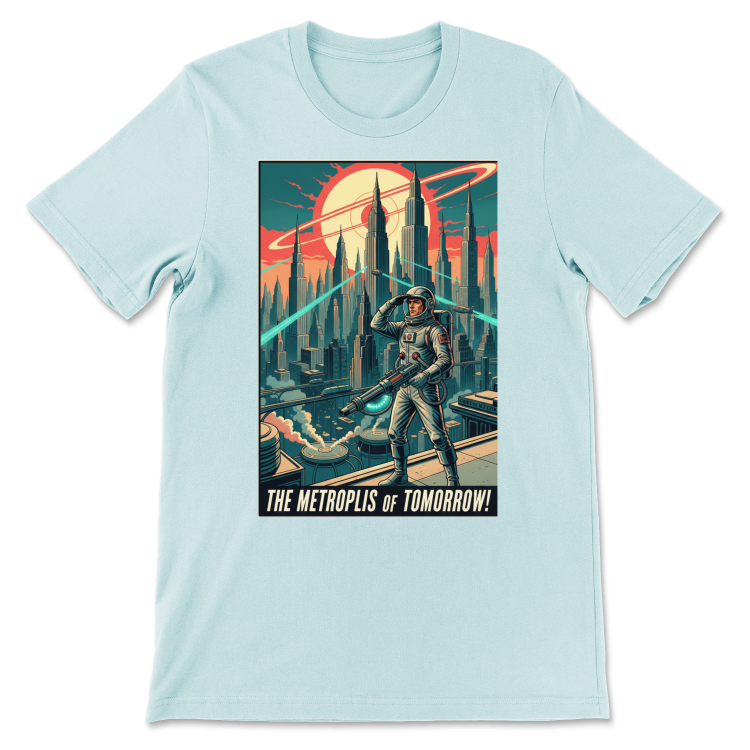 T-shirt Atompunk Retro-Future The Metropolis of Tomorrow-(USA) Heather Blue
