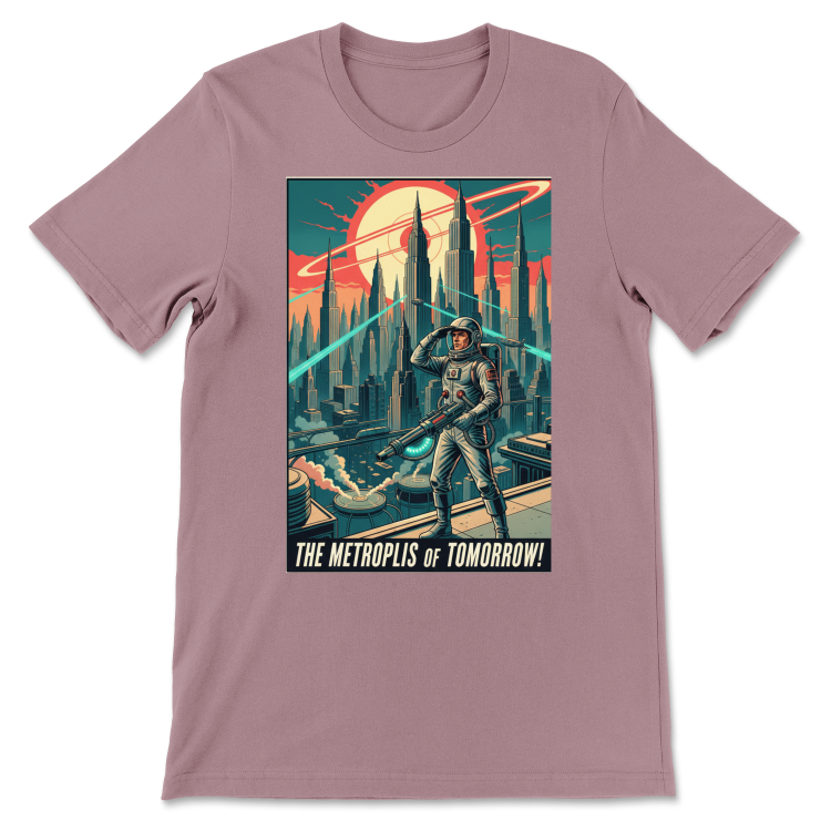 T-shirt Atompunk Retro-Future The Metropolis of Tomorrow-(USA) Heather Orchid