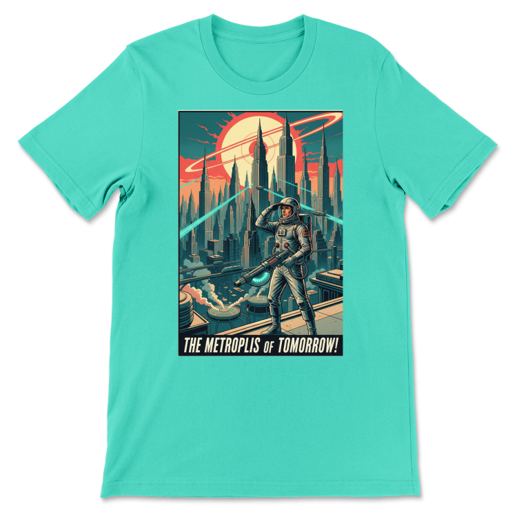 T-shirt Atompunk Retro-Future The Metropolis of Tomorrow-(USA) Heather Sea Green