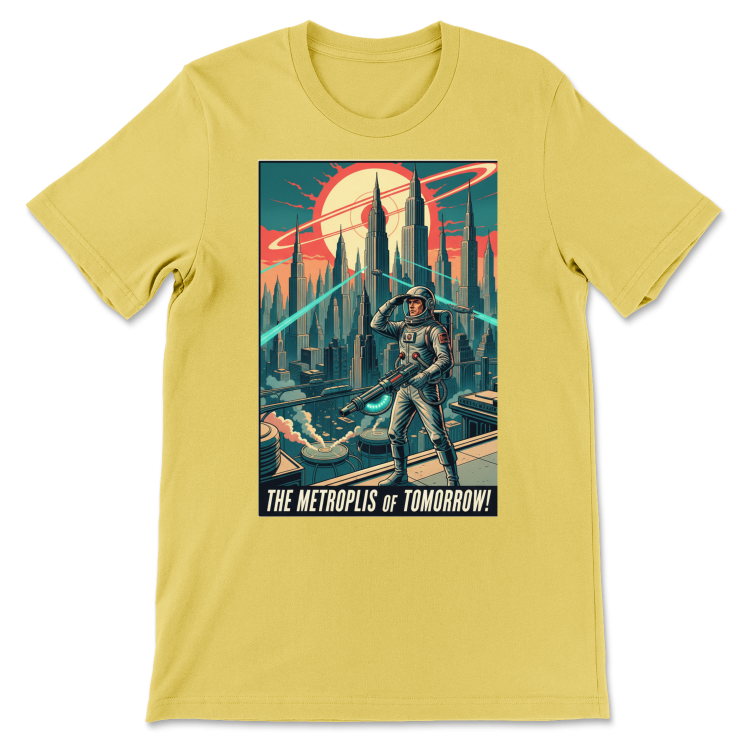 T-shirt Atompunk Retro-Future The Metropolis of Tomorrow-(USA) Maize Yellow