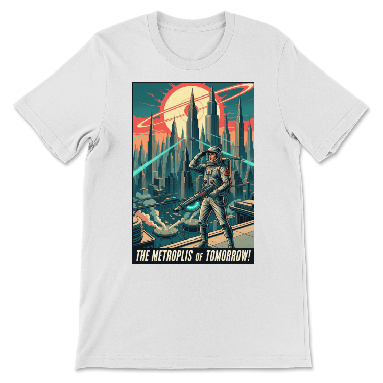T-shirt Atompunk Retro-Future The Metropolis of Tomorrow-(USA) Solid White Blend