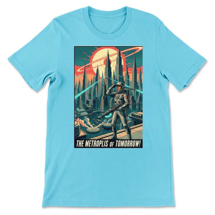 T-shirt Atompunk Retro-Future The Metropolis of Tomorrow-(USA) Turquoise