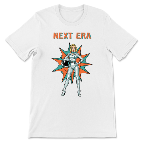 Retrofuturystyczna Koszulka Atompunk Pulp Icon - Next Era Pin Up Astro-Girl -White