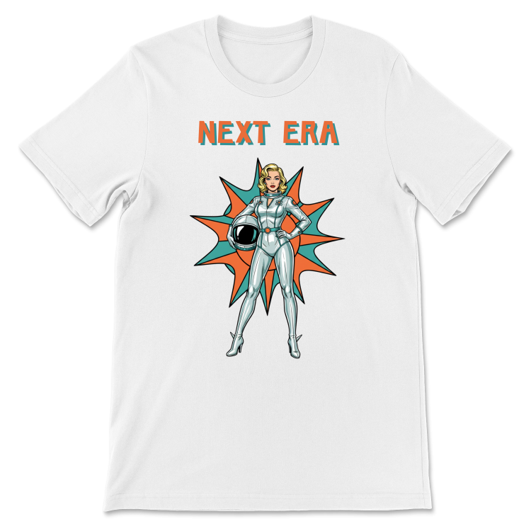 Retrofuturystyczna Koszulka Atompunk Pulp Icon - Next Era Pin Up Astro-Girl -White