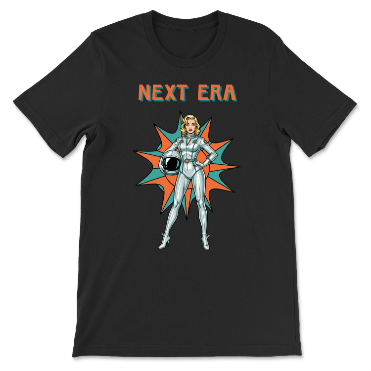 Retrofuturystyczna Koszulka Atompunk Pulp Icon - Next Era Pin Up Astro-Girl -Black