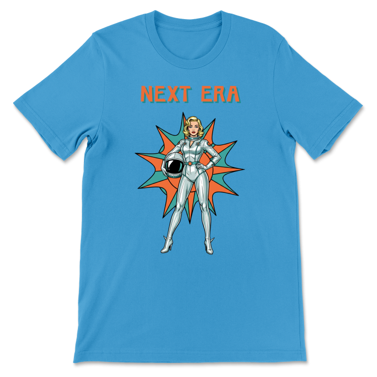 Retrofuturystyczna Koszulka Atompunk Pulp Icon - Next Era Pin Up Astro-Girl -(USA) Aqua