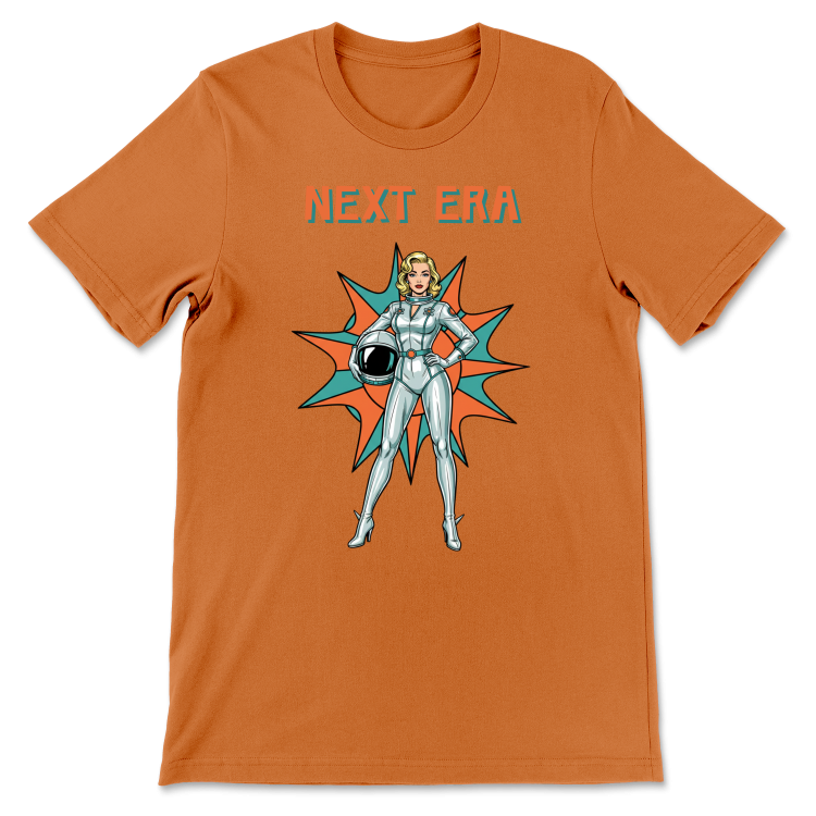 Retrofuturystyczna Koszulka Atompunk Pulp Icon - Next Era Pin Up Astro-Girl -(USA) Burnt Orange