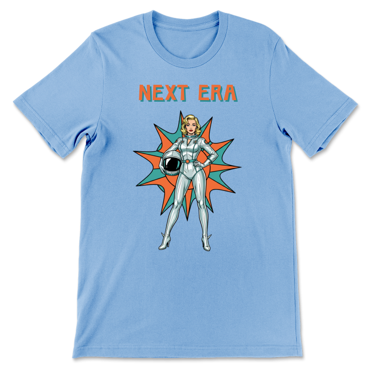 Retrofuturystyczna Koszulka Atompunk Pulp Icon - Next Era Pin Up Astro-Girl -(USA) Carolina Blue