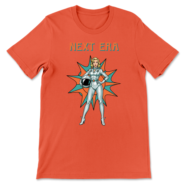 Retrofuturystyczna Koszulka Atompunk Pulp Icon - Next Era Pin Up Astro-Girl -(USA) Coral