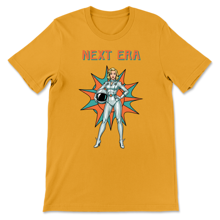 Retrofuturystyczna Koszulka Atompunk Pulp Icon - Next Era Pin Up Astro-Girl -(USA) Gold
