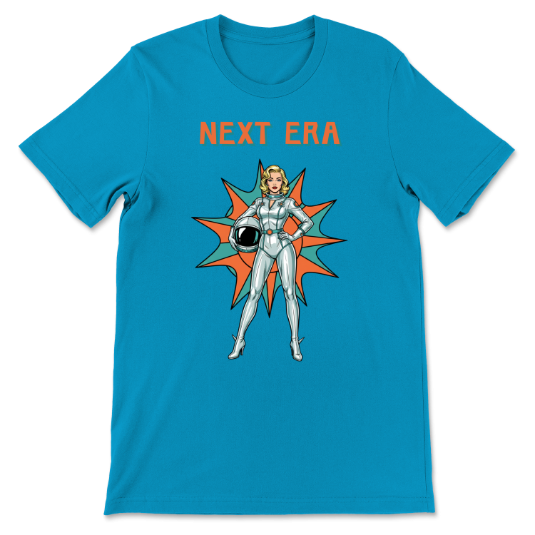 Retrofuturystyczna Koszulka Atompunk Pulp Icon - Next Era Pin Up Astro-Girl -(USA) Heather Aqua
